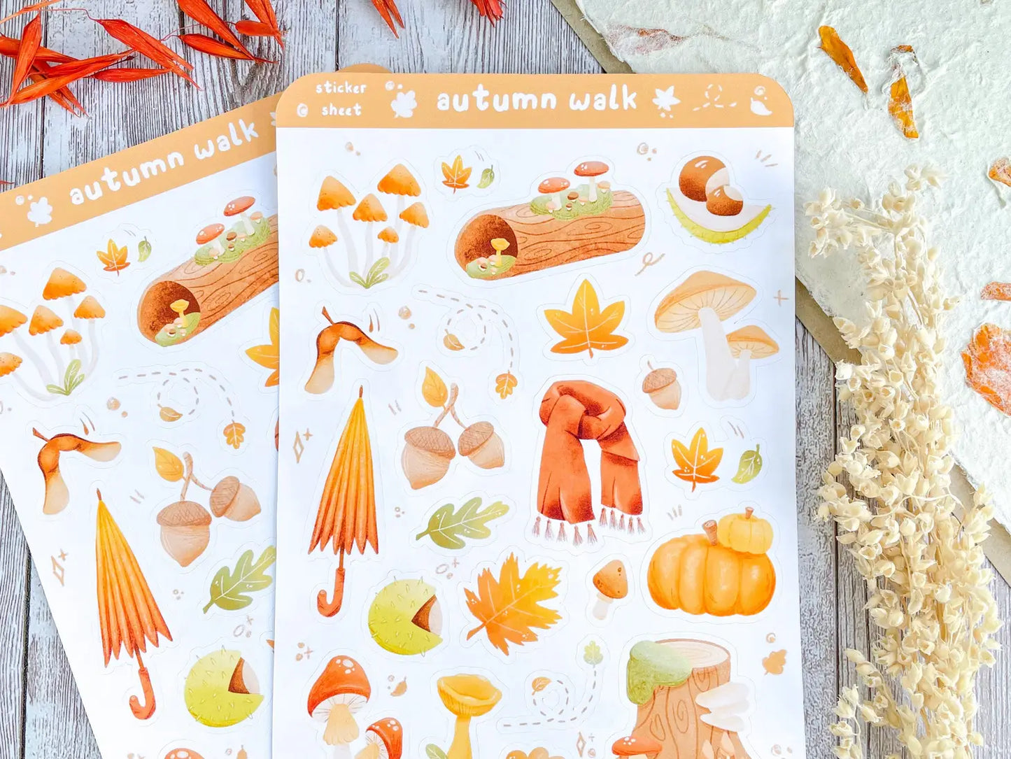 Forest autumn walk illustrated sticker sheet