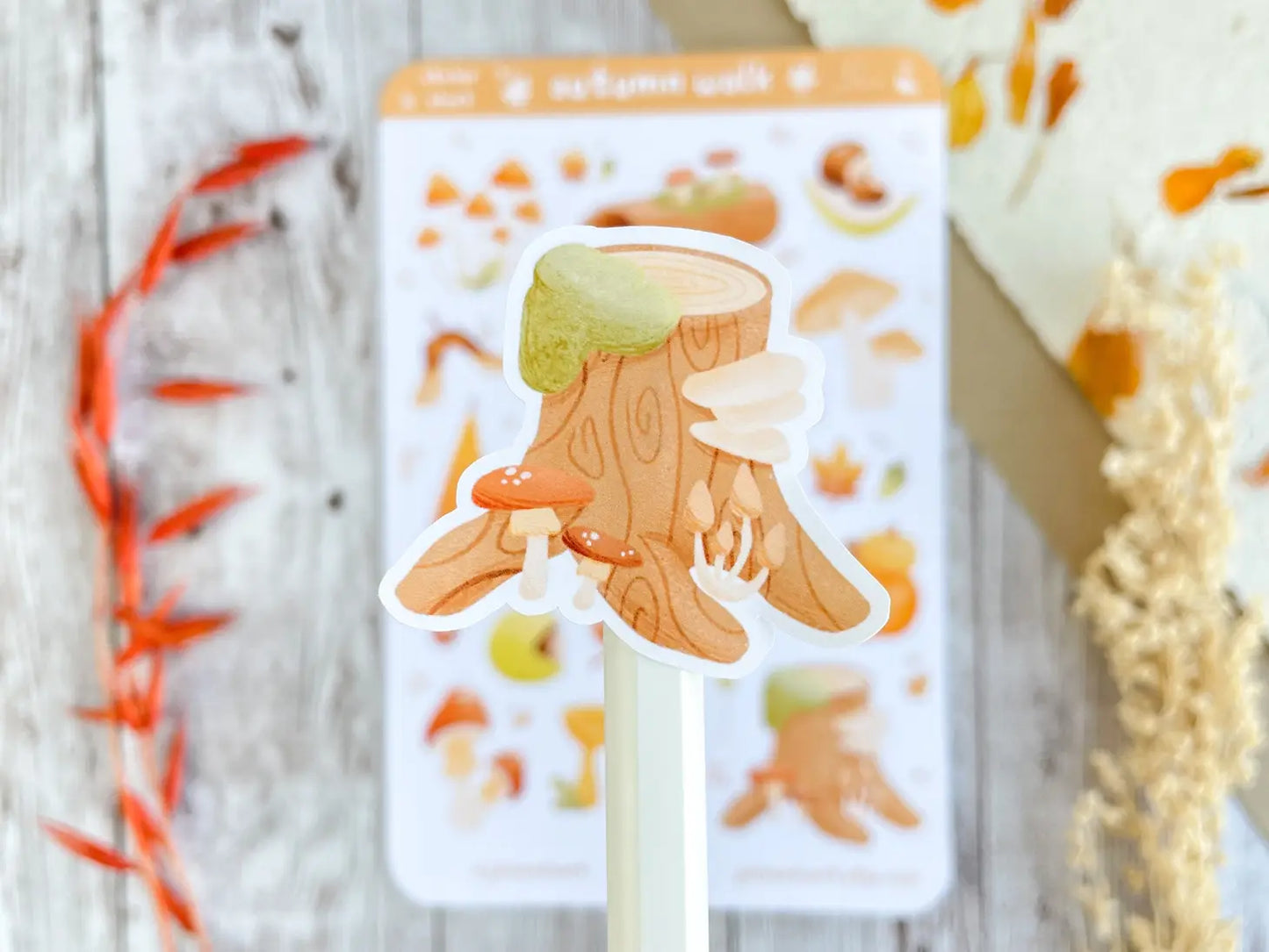 Forest autumn walk illustrated sticker sheet
