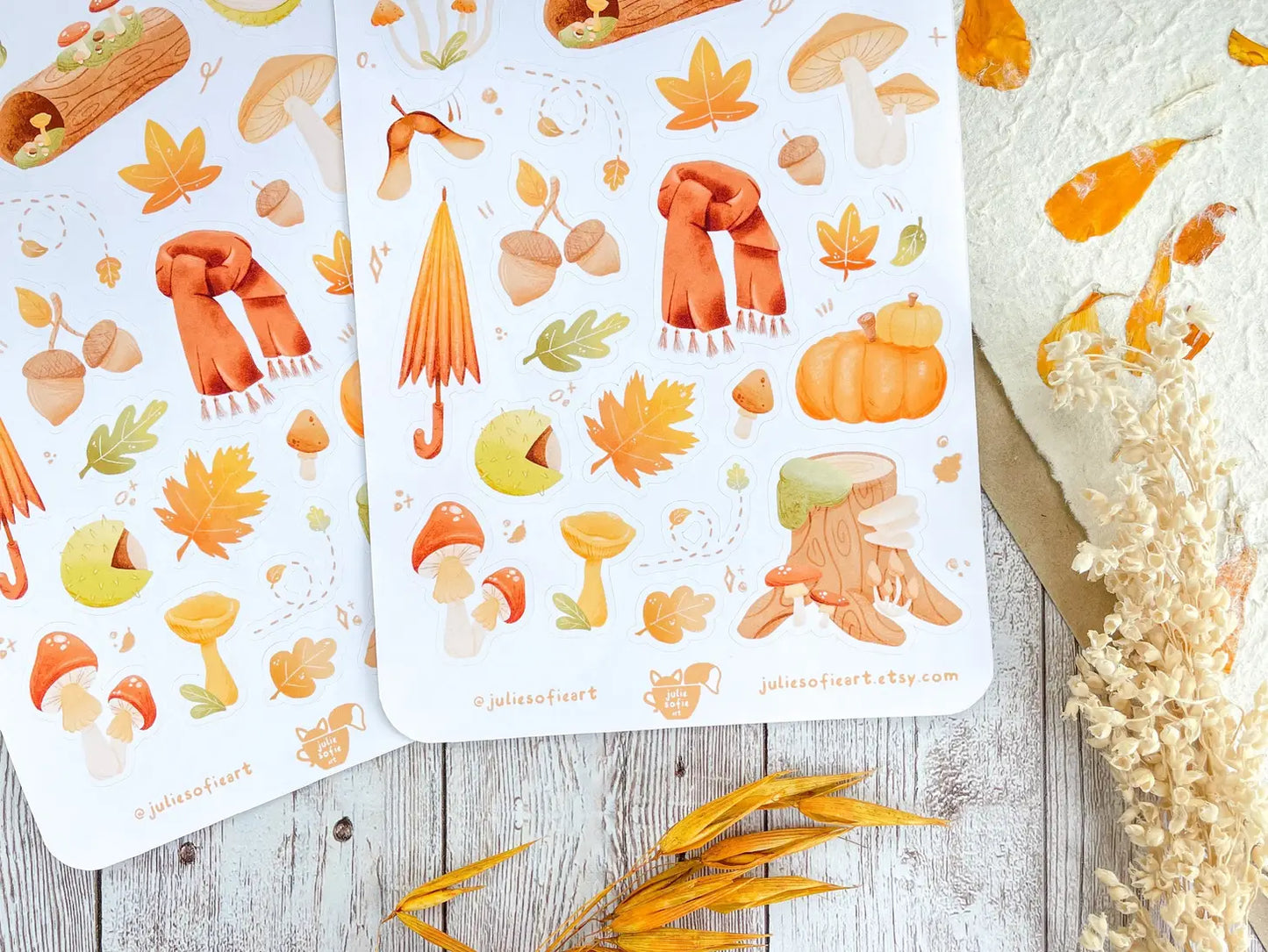 Forest autumn walk illustrated sticker sheet