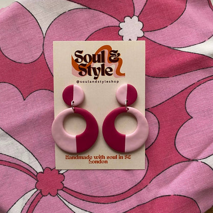 60s retro mod half half circle earrings in pink - Hello Pumpkin