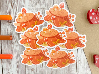 Mushroom log vinyl sticker