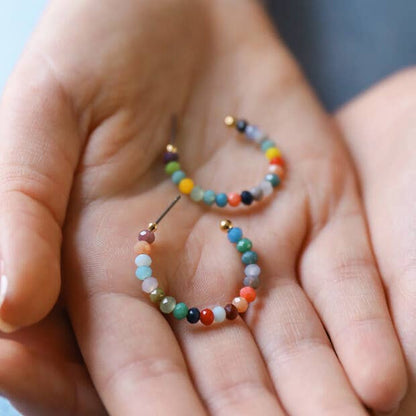 Small Colourful Beaded Hoop Earrings in Gold - Hello Pumpkin