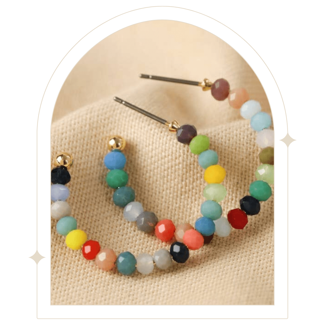 Small Colourful Beaded Hoop Earrings in Gold - Hello Pumpkin