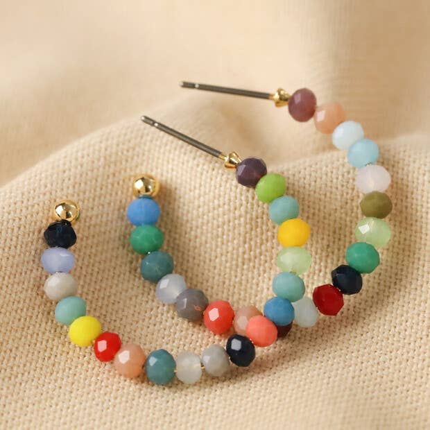 Small Colourful Beaded Hoop Earrings in Gold - Hello Pumpkin