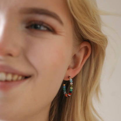 Small Colourful Beaded Hoop Earrings in Gold - Hello Pumpkin