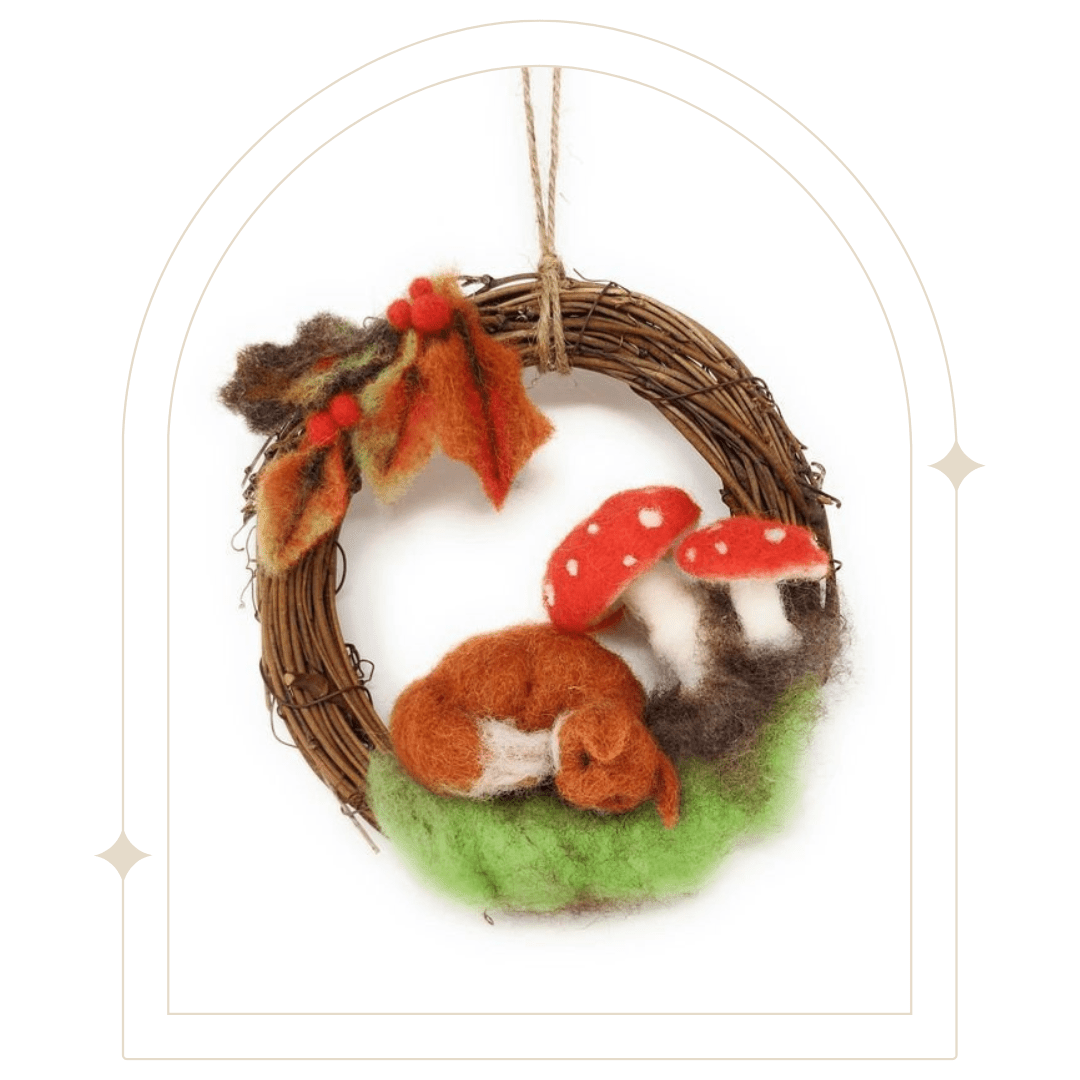 Autumn Fox Wreath Needle Felting Kit - Hello Pumpkin