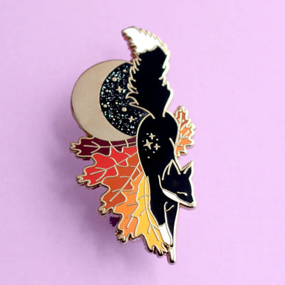 Autumnal fox pin badge - Hello Pumpkin