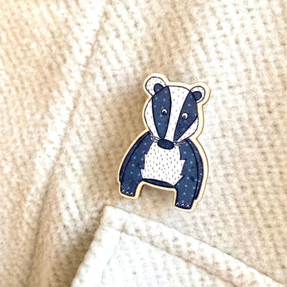 Badger Wooden Pin Badge - Hello Pumpkin