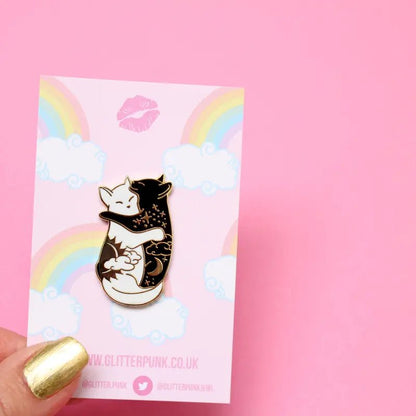 Day and Night Hugging Cats Enamel Pin - Hello Pumpkin