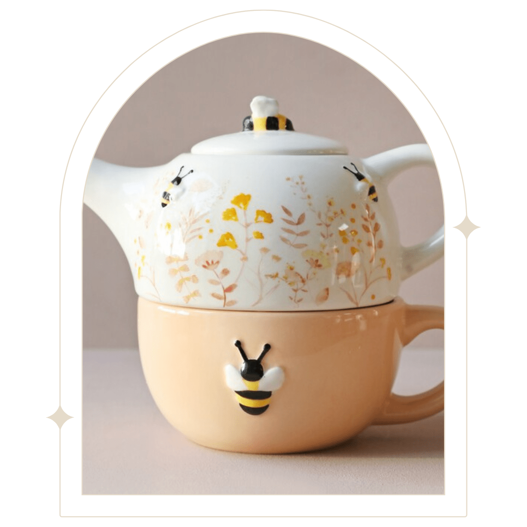 Floral Ceramic Tea for One Teapot and Mug Set with bees - Hello Pumpkin