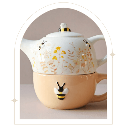 Floral Ceramic Tea for One Teapot and Mug Set with bees - Hello Pumpkin