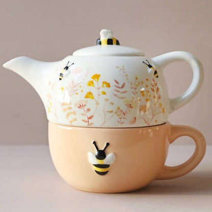 Floral Ceramic Tea for One Teapot and Mug Set with bees - Hello Pumpkin