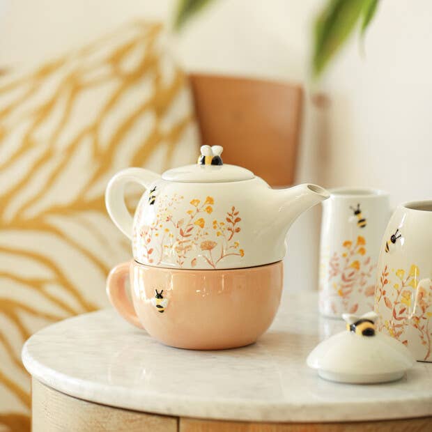 Floral Ceramic Tea for One Teapot and Mug Set with bees - Hello Pumpkin