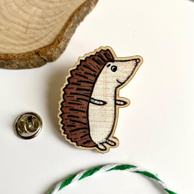 Hedgehog Wooden Pin Badge - Hello Pumpkin