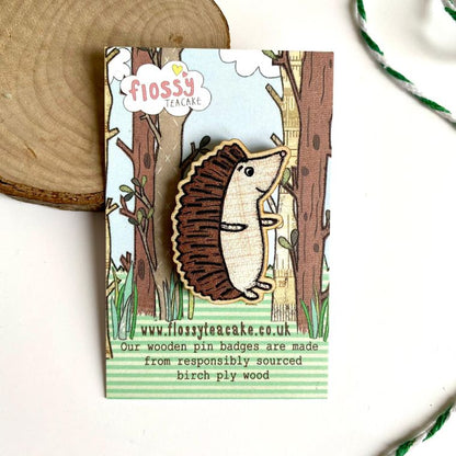 Hedgehog Wooden Pin Badge - Hello Pumpkin