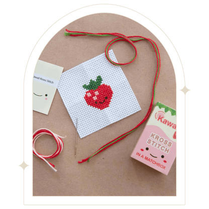 Kawaii Strawberry Mini Cross Stitch Kit In A Matchbox - Hello Pumpkin