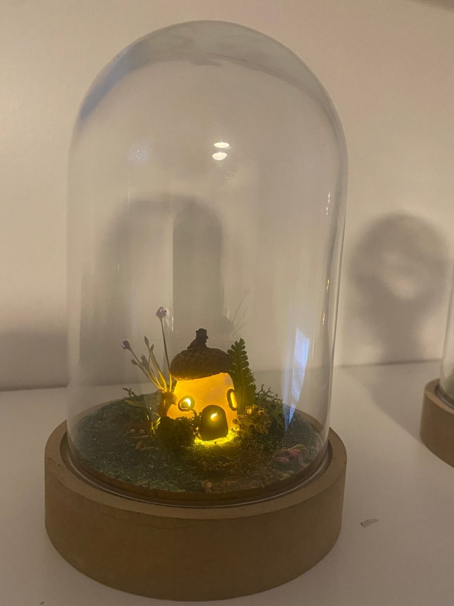 Large bell jar with mini acorn fairy house - Hello Pumpkin