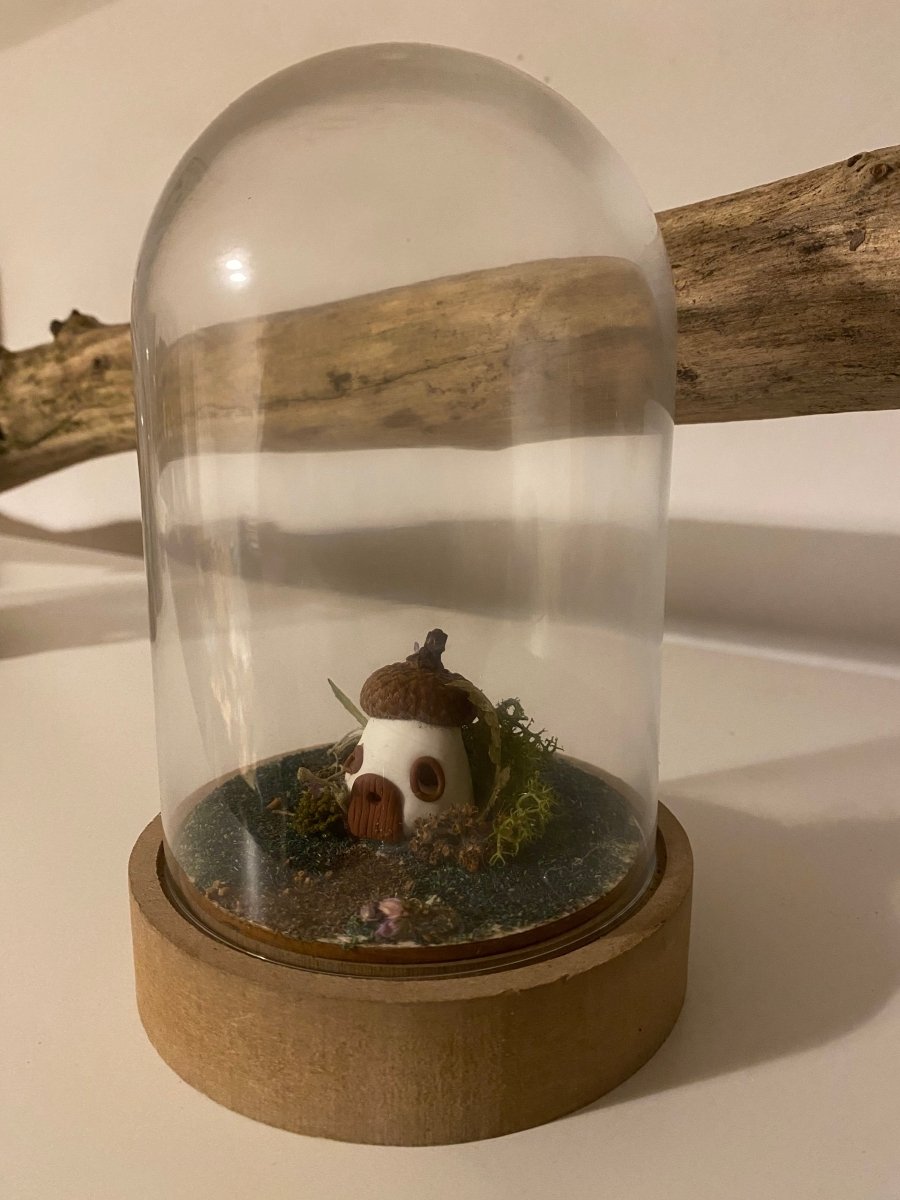 Large bell jar with mini acorn fairy house - Hello Pumpkin