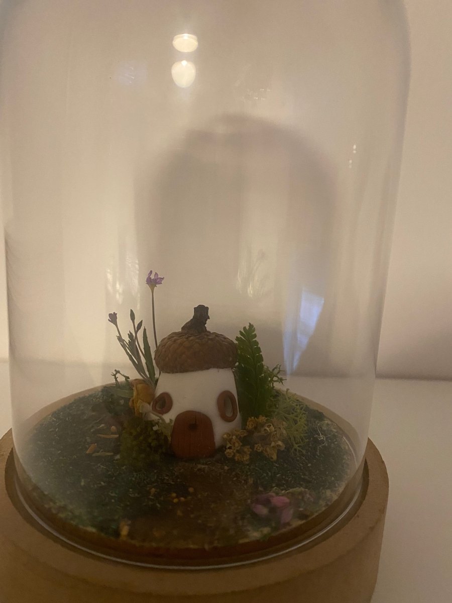 Large bell jar with mini acorn fairy house - Hello Pumpkin