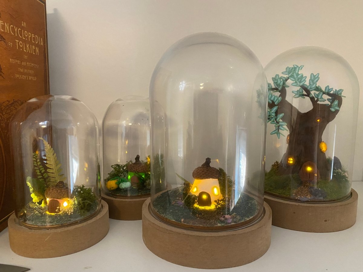 Large bell jar with mini acorn fairy house - Hello Pumpkin