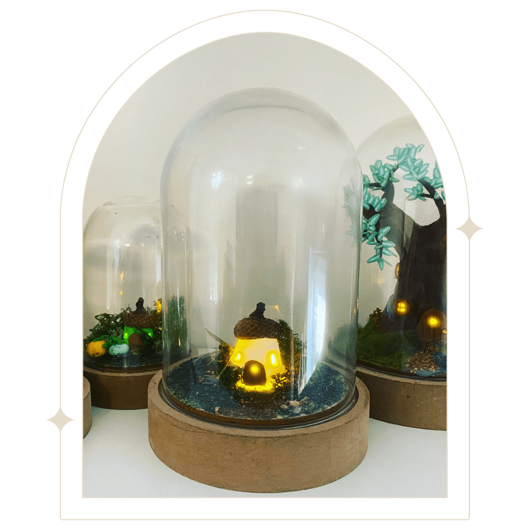 Large bell jar with mini acorn fairy house - Hello Pumpkin