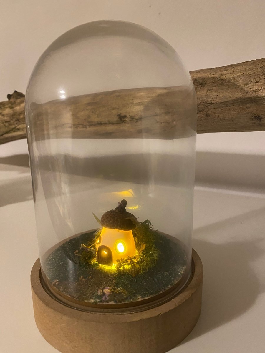 Large bell jar with mini acorn fairy house - Hello Pumpkin