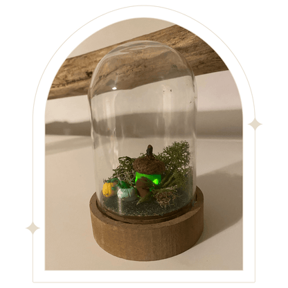 Mini bell jar with green acorn fairy house - Hello Pumpkin