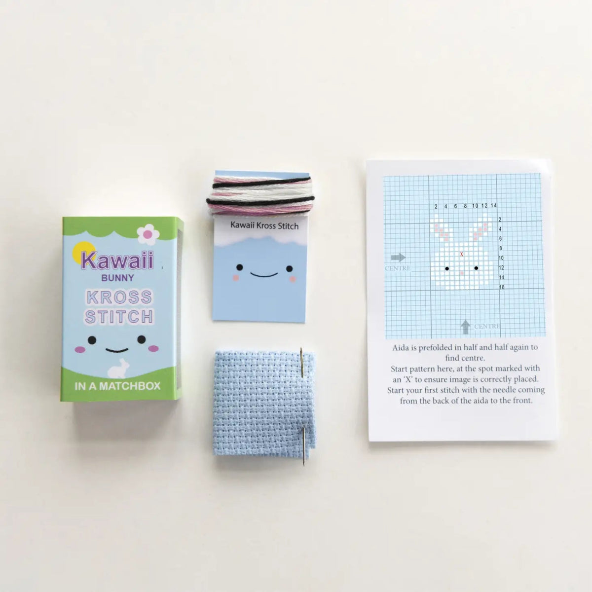 Mini bunny cross stitch craft kit in a matchbox - Hello Pumpkin