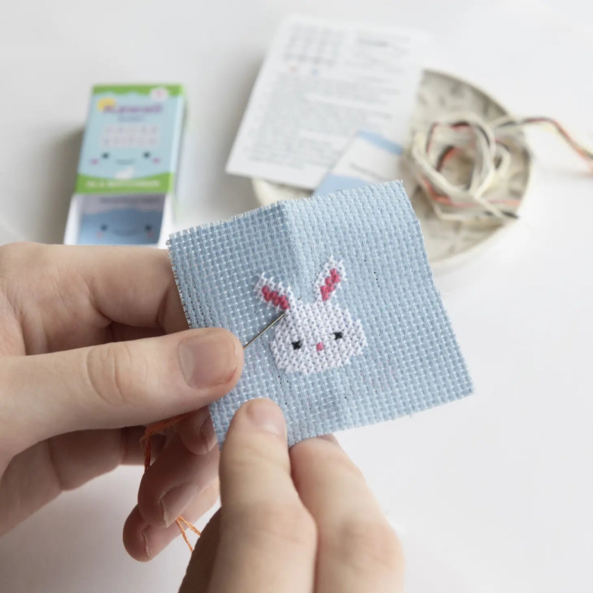 Mini bunny cross stitch craft kit in a matchbox - Hello Pumpkin