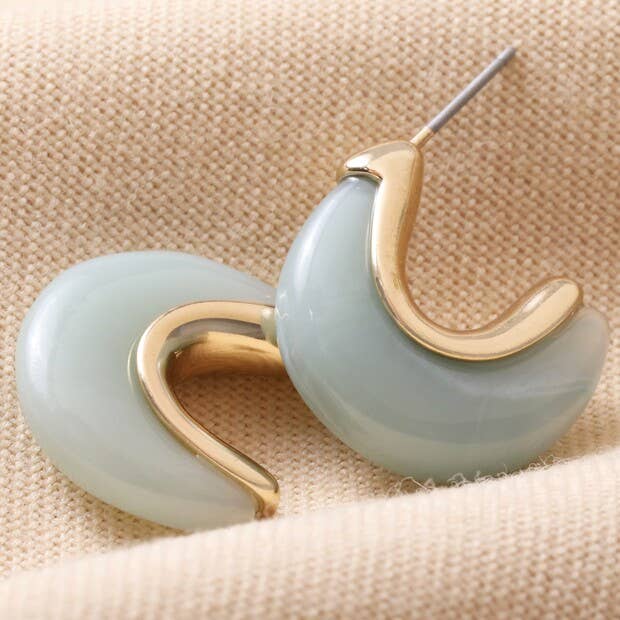 Mint Green Organic Resin Hoop Earrings in Gold - Hello Pumpkin