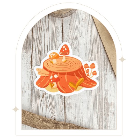 Mushroom log vinyl sticker - Hello Pumpkin