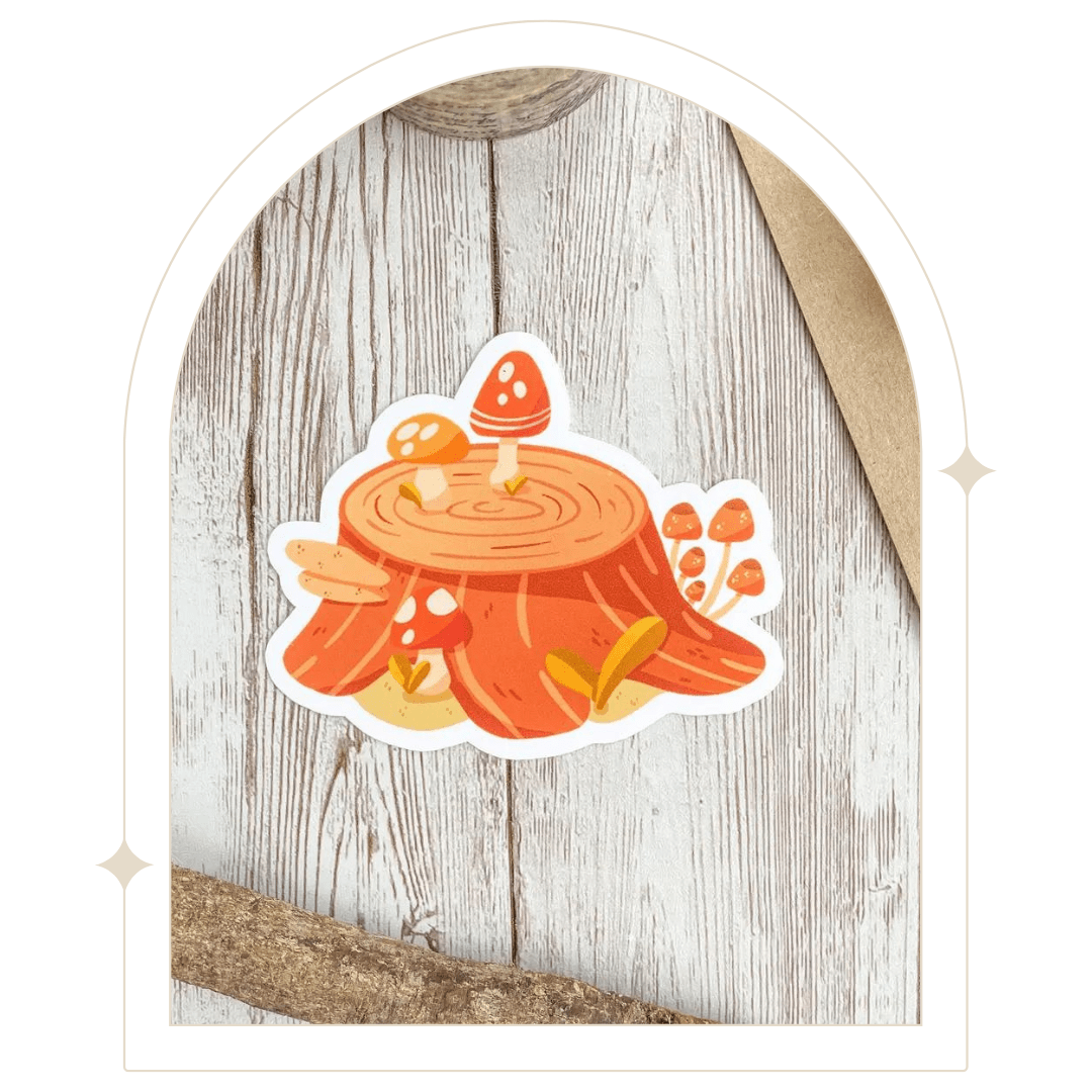 Mushroom log vinyl sticker - Hello Pumpkin