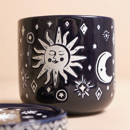 Navy blue celestial plant pot and saucer - Hello Pumpkin