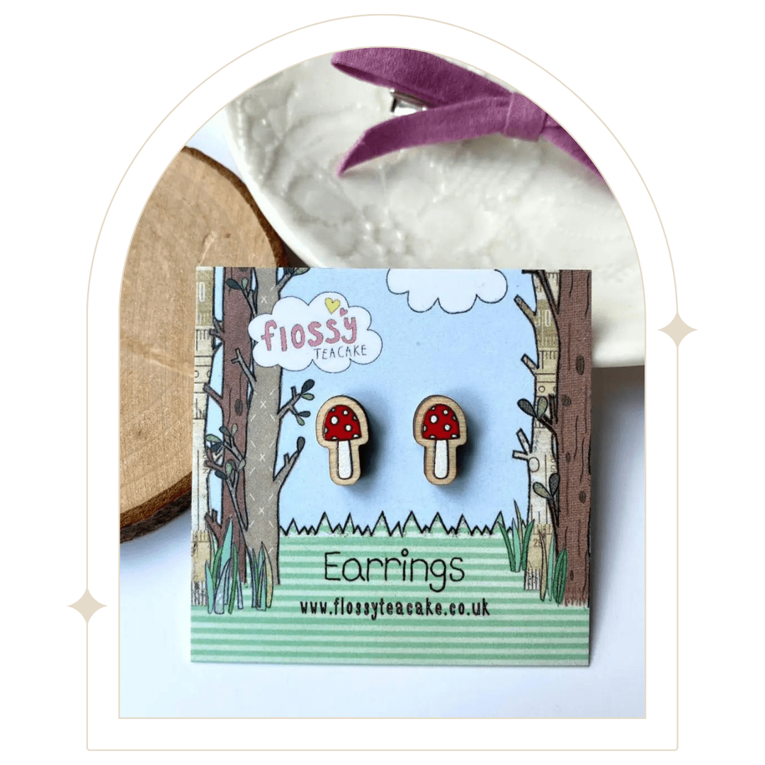 Toadstool Wooden Earrings - Hello Pumpkin