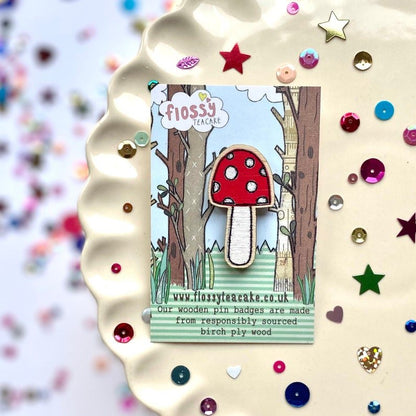 Toadstool Wooden Pin Badge - Hello Pumpkin