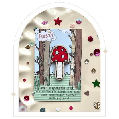 Toadstool Wooden Pin Badge - Hello Pumpkin